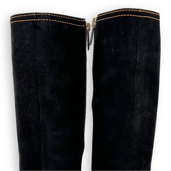 Bruno Magli Black Suede Orange Stitch Tall Block Heel Boots sz 36 - Picture 5 of 11